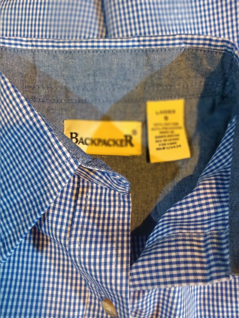 NWT Backpacker Blue Micro Check Button Down Shirt Ladies S - Picture 5 of 8